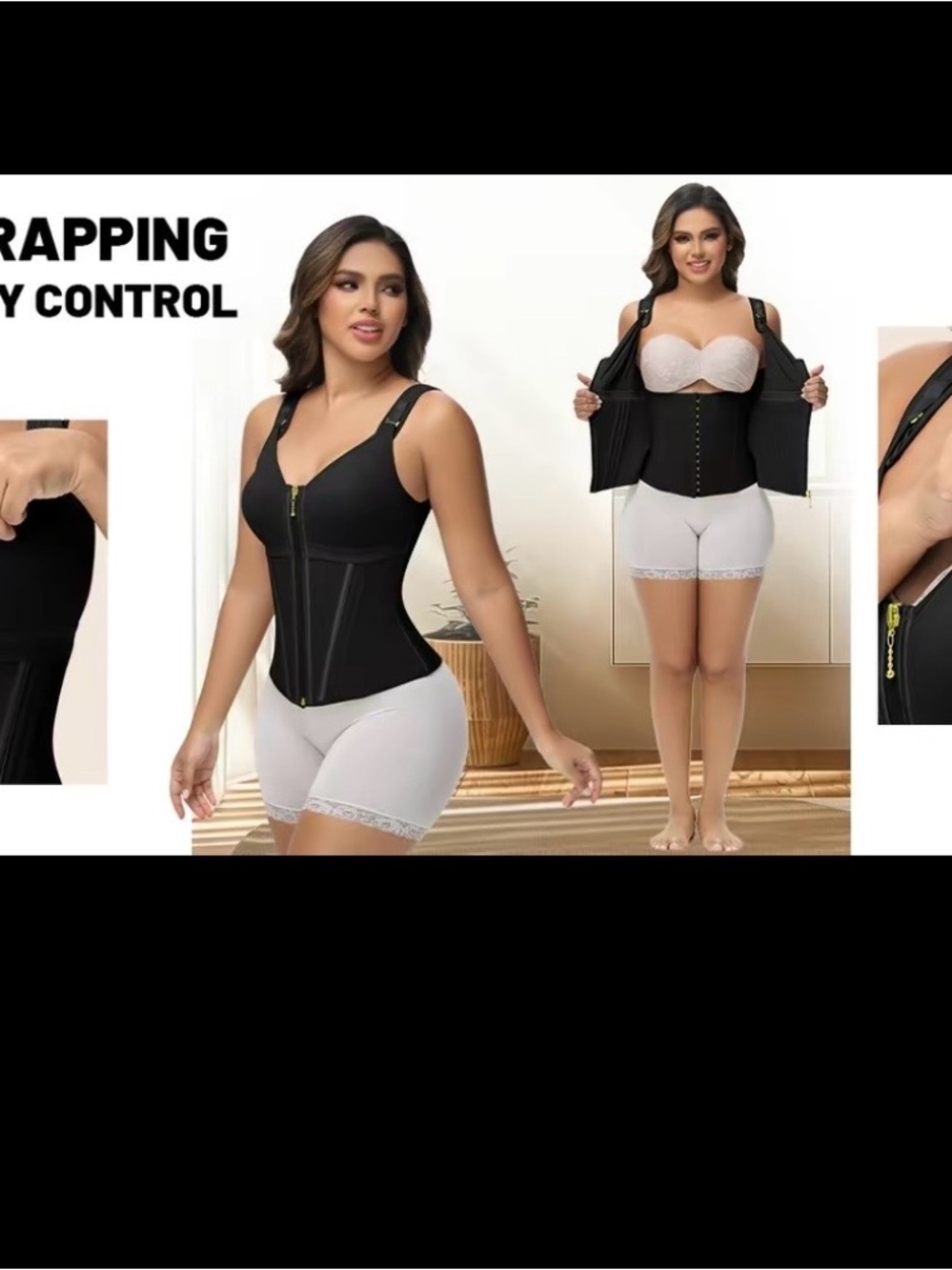 Black Waist Trainer Bodysculpting Shapewear with Adjustable Straps